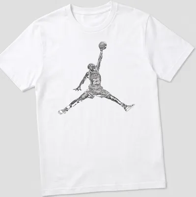 Silhouette of a basketball player dunking with text 'Jordan Air' below in black and white