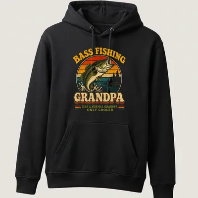 Retro distressed t-shirt with humorous bass fishing text and a bass fish graphic — printed on a unisex hoodie