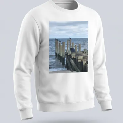 Photographic t-shirt featuring birds on wooden posts with the text Calling All Bird Friends. — printed on a unisex sweatshirt