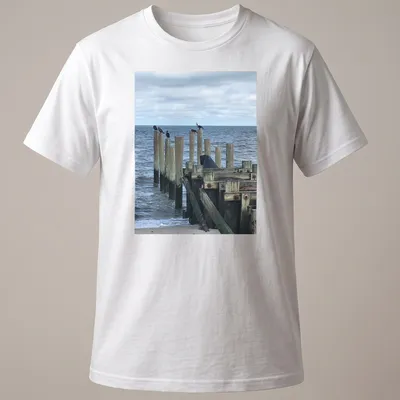 Photographic t-shirt featuring birds on wooden posts with the text Calling All Bird Friends.