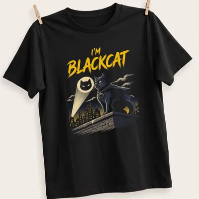 Comic-style Black Cat superhero design featuring 'I'm BLACKCAT' text