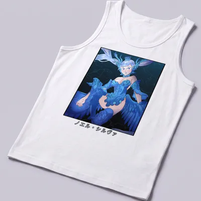 Anime-style T-shirt featuring the character ノエル・シルヴァ with blue and white designs. — printed on a tank top