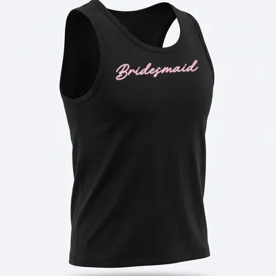 Neon sign style Bridesmaid t-shirt in vibrant pink — printed on a tank top