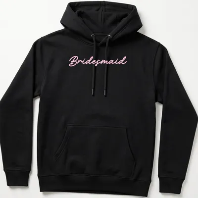 Neon sign style Bridesmaid t-shirt in vibrant pink — printed on a unisex hoodie