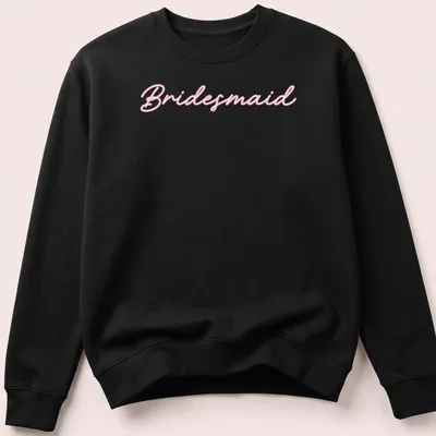 Neon sign style Bridesmaid t-shirt in vibrant pink — printed on a unisex sweatshirt