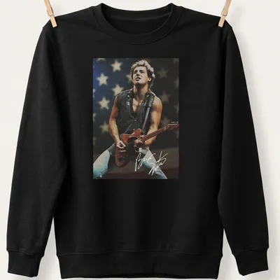 Vintage style t-shirt featuring Bruce Springsteen playing guitar in nostalgia-inspired colors. — printed on a unisex sweatshirt
