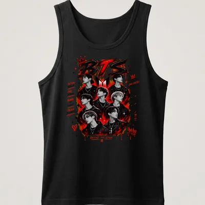 Bold graphic BTS t-shirt with inspirational text and K-Pop theme — printed on a tank top