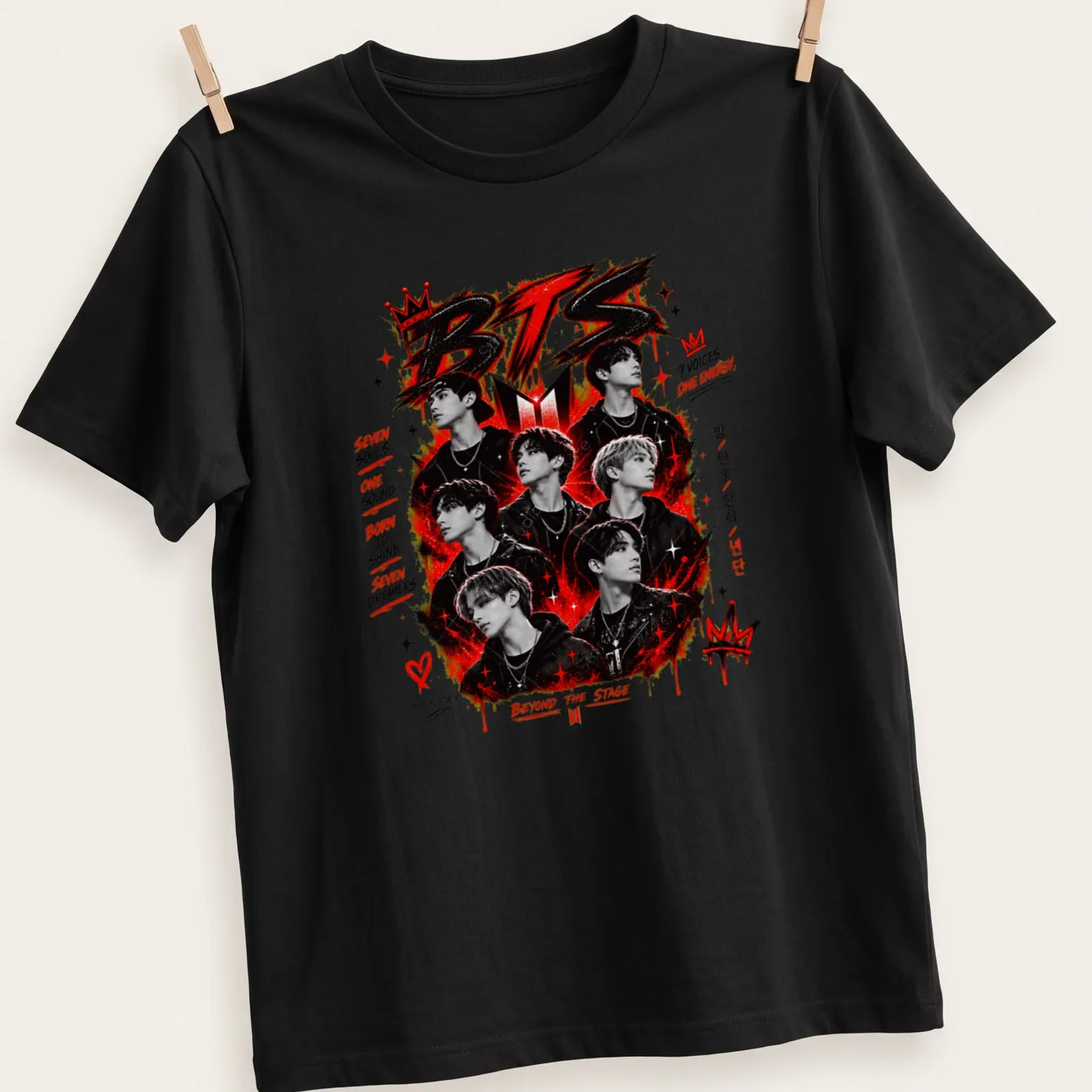 Bold graphic BTS t-shirt with inspirational text and K-Pop theme — printed on a unisex t-shirt