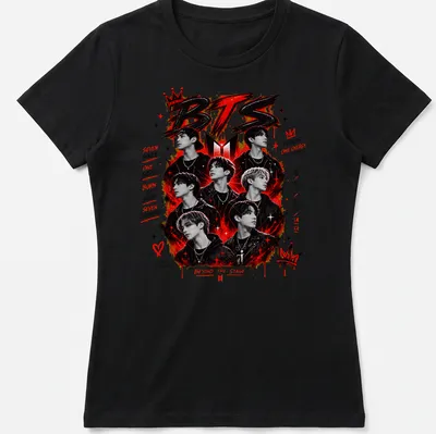 Bold graphic BTS t-shirt with inspirational text and K-Pop theme — printed on a women's shirt