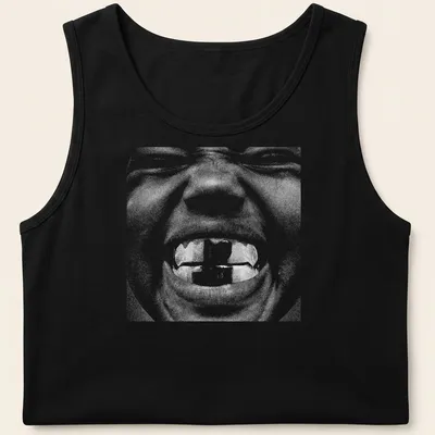High-contrast monochrome t-shirt featuring the text Bully and an illustration of Kanye West — printed on a tank top