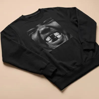High-contrast monochrome t-shirt featuring the text Bully and an illustration of Kanye West — printed on a unisex sweatshirt