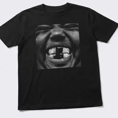 High-contrast monochrome t-shirt featuring the text Bully and an illustration of Kanye West