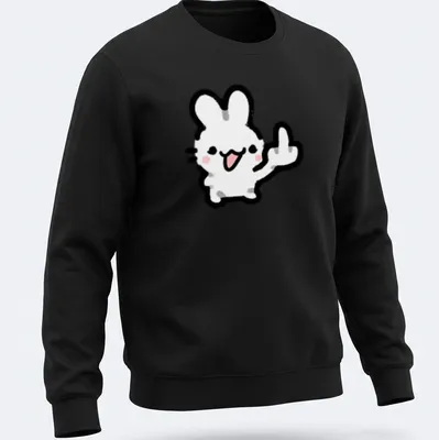 Kawaii line-art of a bunny showing a middle finger in white, black, and pink — printed on a unisex sweatshirt