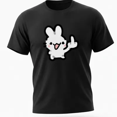 Kawaii line-art of a bunny showing a middle finger in white, black, and pink
