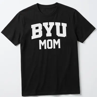 Bold typography BYU Cougars Mom t-shirt featuring white lettering