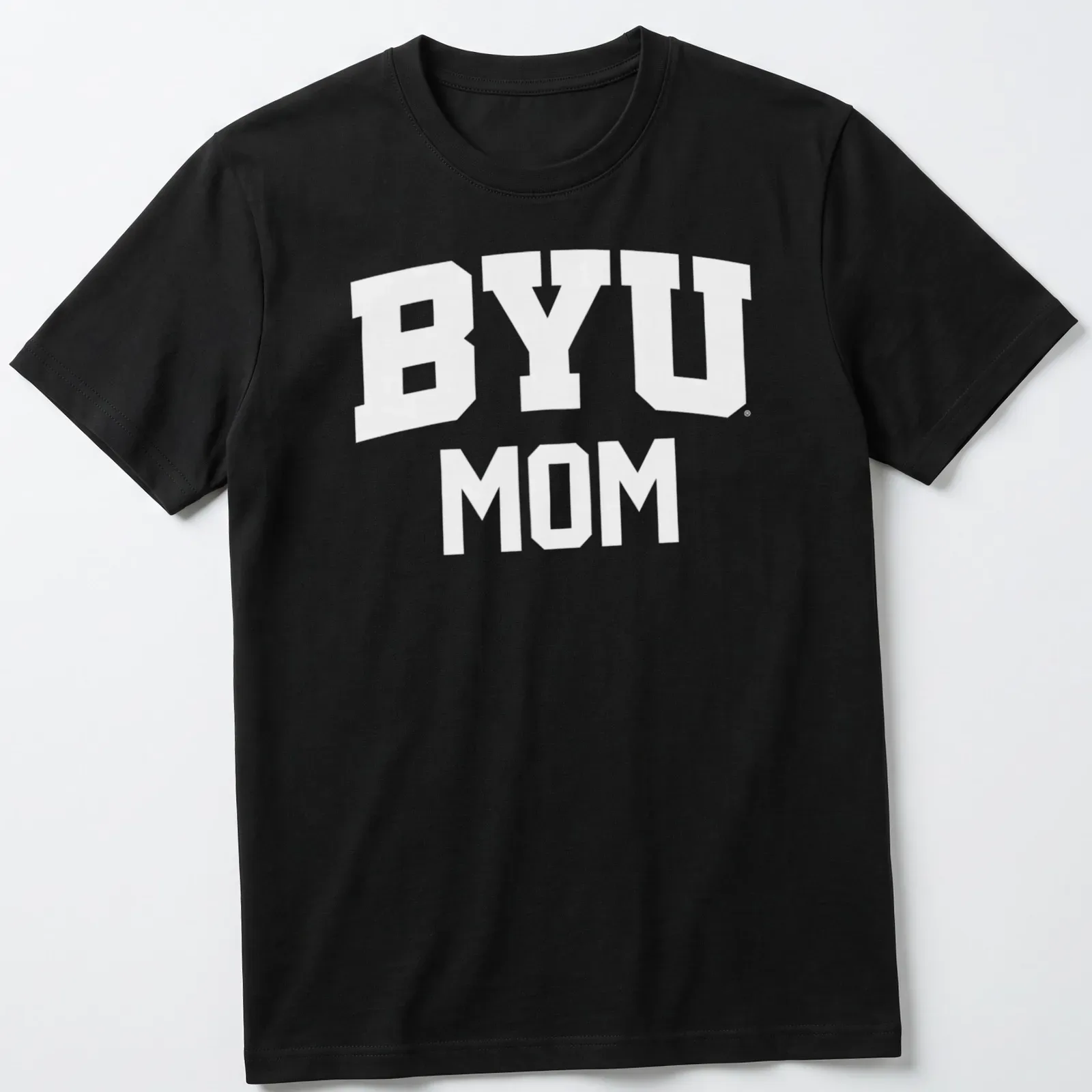 Bold typography BYU Cougars Mom t-shirt featuring white lettering — printed on a unisex t-shirt