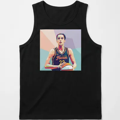 Pop art of Caitlin Clark in bold colors for Indiana Fever fans — printed on a tank top