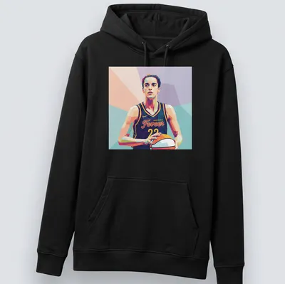 Pop art of Caitlin Clark in bold colors for Indiana Fever fans — printed on a unisex hoodie