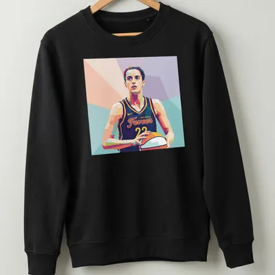 Pop art of Caitlin Clark in bold colors for Indiana Fever fans — printed on a unisex sweatshirt