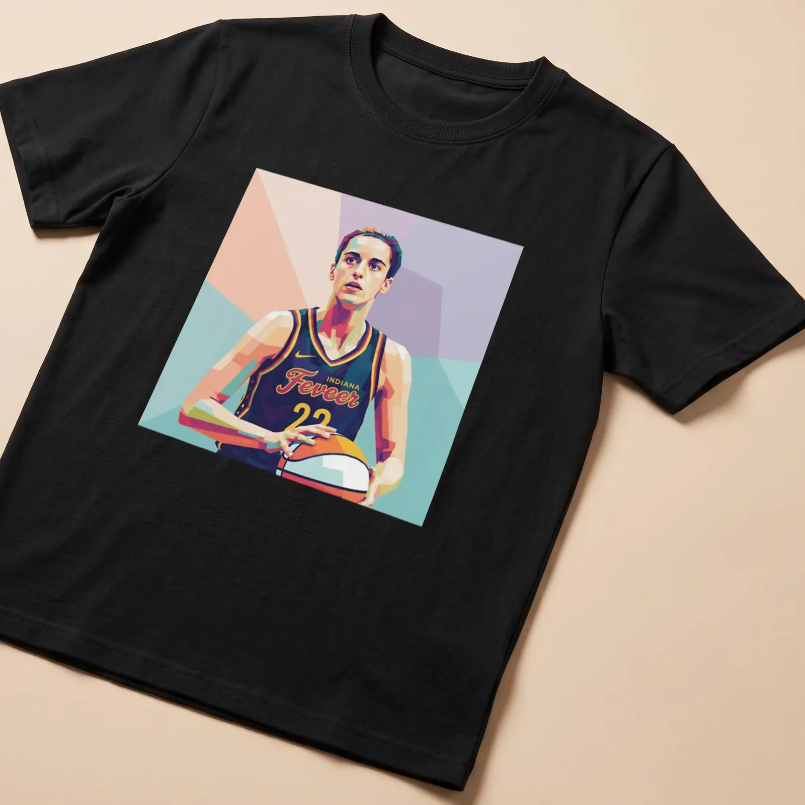 Pop art of Caitlin Clark in bold colors for Indiana Fever fans — printed on a unisex t-shirt