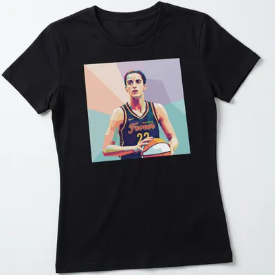 Pop art of Caitlin Clark in bold colors for Indiana Fever fans — printed on a women's shirt