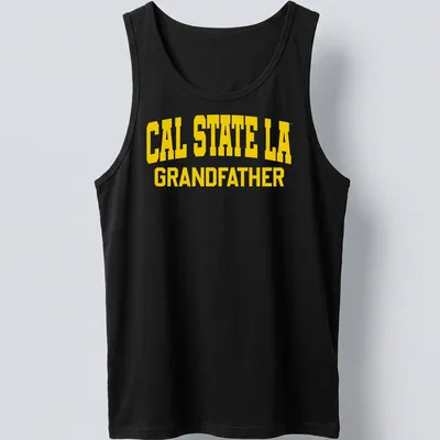 Bold collegiate Cal State LA Grandfather t-shirt in yellow. — printed on a tank top