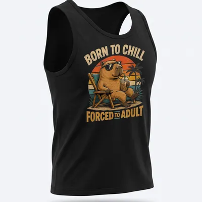 Vintage retro capybara graphic t-shirt with humorous text — printed on a tank top