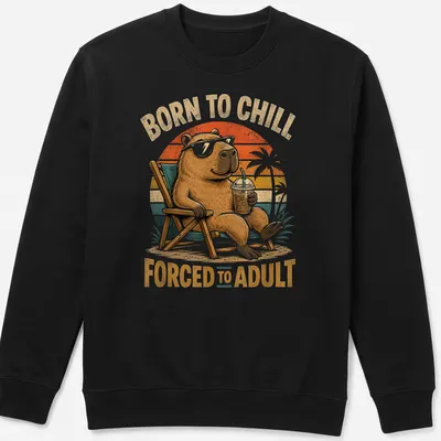 Vintage retro capybara graphic t-shirt with humorous text — printed on a unisex sweatshirt