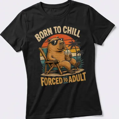 Vintage retro capybara graphic t-shirt with humorous text — printed on a women's shirt