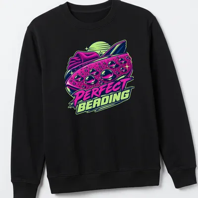 Vibrant retro graphic of a car with water beads and text 'PERFECT BEADING' — printed on a unisex sweatshirt