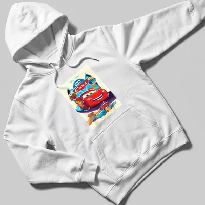 Vintage cartoon T-shirt featuring Lightning McQueen and Cars characters — printed on a unisex hoodie