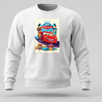 Vintage cartoon T-shirt featuring Lightning McQueen and Cars characters — printed on a unisex sweatshirt