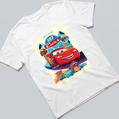 Vintage cartoon T-shirt featuring Lightning McQueen and Cars characters