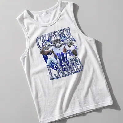 Dallas Cowboys retro t-shirt featuring CeeDee Lamb in blue and silver. — printed on a tank top