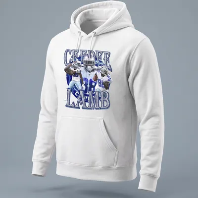 Dallas Cowboys retro t-shirt featuring CeeDee Lamb in blue and silver. — printed on a unisex hoodie