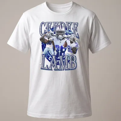 Dallas Cowboys retro t-shirt featuring CeeDee Lamb in blue and silver.