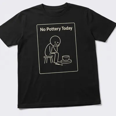 Minimal line art of a sad potter with text No Pottery Today