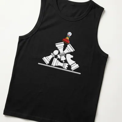 Cartoon-style Chess Pawn Stack with Joker theme and Checkmate text — printed on a tank top
