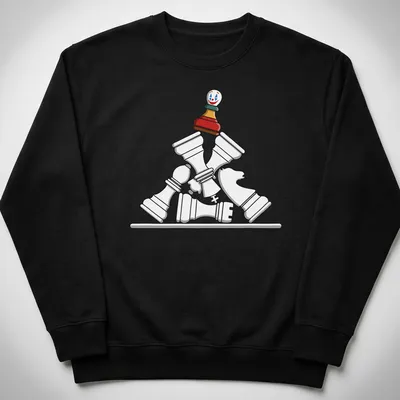 Cartoon-style Chess Pawn Stack with Joker theme and Checkmate text — printed on a unisex sweatshirt