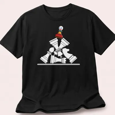 Cartoon-style Chess Pawn Stack with Joker theme and Checkmate text