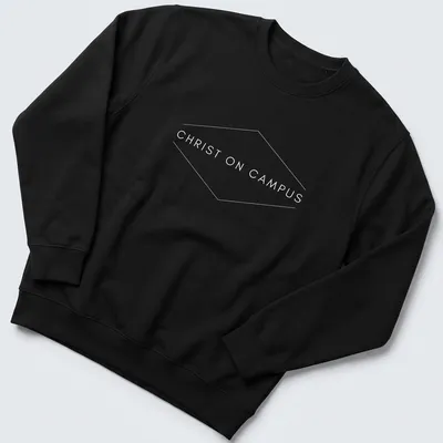 Modern typography T-shirt with the text 'Christ On Campus' in white. — printed on a unisex sweatshirt