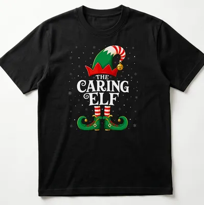 Colorful cartoon graphic of a Christmas elf hat and shoes