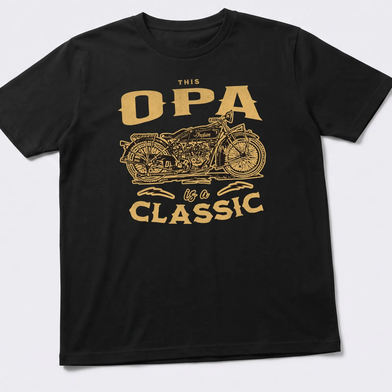 Vintage Indian motorcycle shirt with nostalgic text for grandpas — printed on a unisex t-shirt