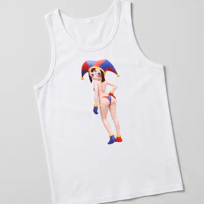 Cartoon clown character in a bikini with vibrant colors in a playful design — printed on a tank top