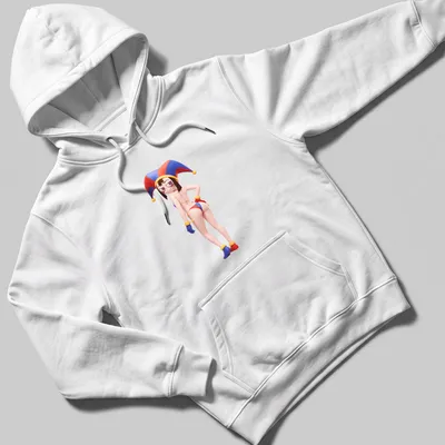Cartoon clown character in a bikini with vibrant colors in a playful design — printed on a unisex hoodie