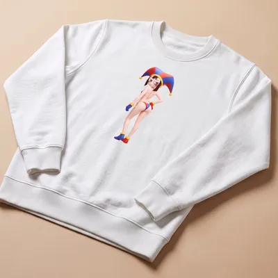 Cartoon clown character in a bikini with vibrant colors in a playful design — printed on a unisex sweatshirt