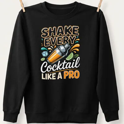 Colorful cocktail shaker design with playful text for drink enthusiasts — printed on a unisex sweatshirt
