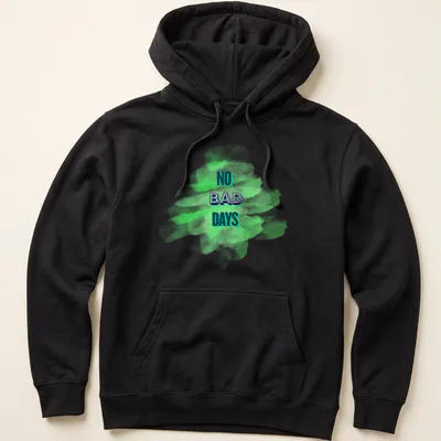 Colorful paint splatter design with the text No Bad Days in an artistic font — printed on a unisex hoodie