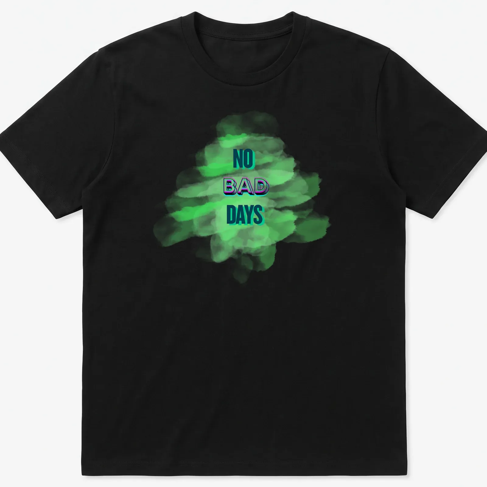 Colorful paint splatter design with the text No Bad Days in an artistic font — printed on a unisex t-shirt