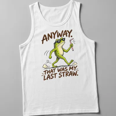Cool cartoon frog t-shirt featuring humorous text about frustration — printed on a tank top